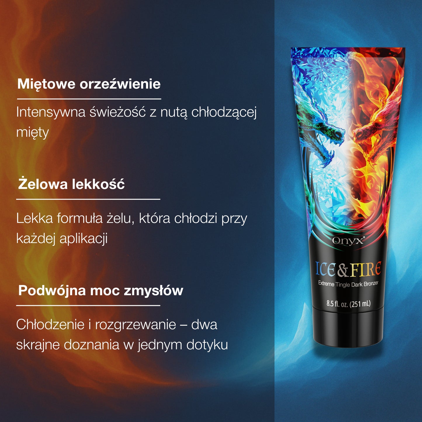Onyx Ice & Fire Tingle bronzer z efektem chłodząco-mrowiącym do opalania