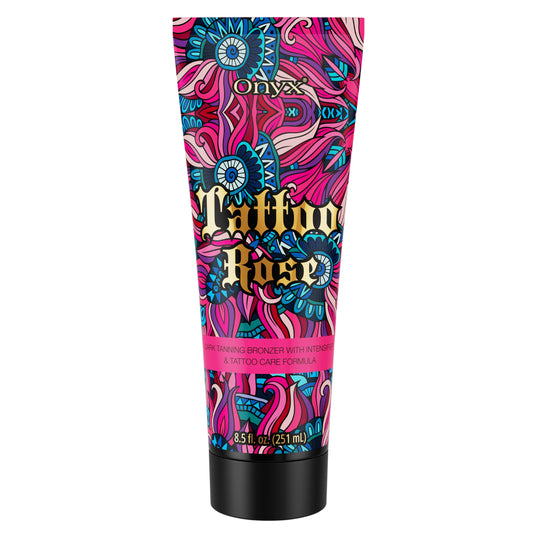 Loción bronceadora oscura Onyx Tattoo Rose con cuidado para tatuajes, 251 ml. Loción bronceadora para solarium y uso al aire libre